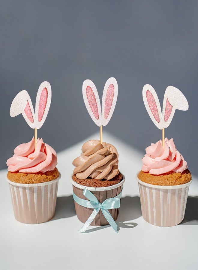 Ercadio 24 Pack Easter Bunny Ear Cupcake Toppers Glitter Rabbit Ears Cupcake Picks Easter Day Cupcake Toppers Rabbit Cake Toppers for Spring Birthday Baby Shower Party Supplies - Image 5